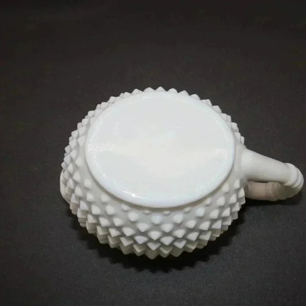 Vintage Fenton Oval Hobnail Milk Glass Sugar Bowl Creamer Set 1950s 1960s